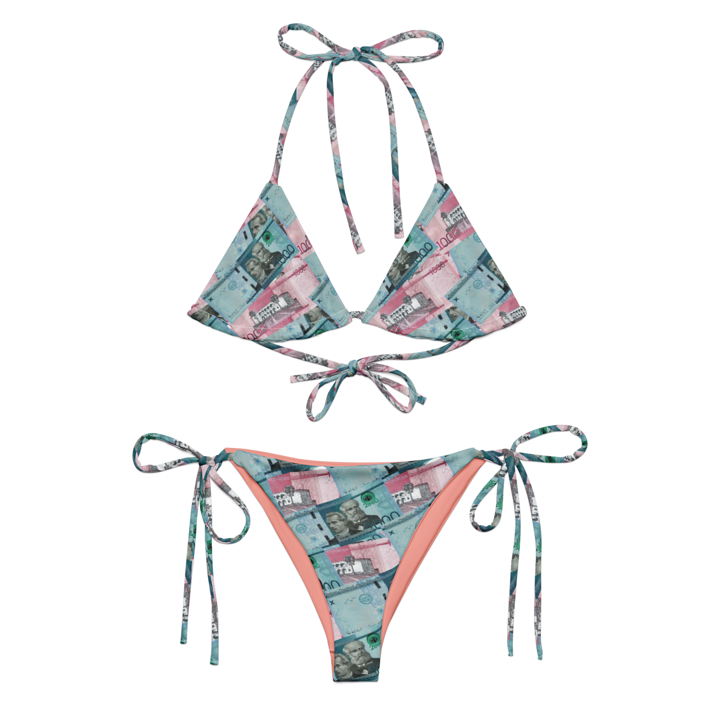 1000 y 2000 Dominican Pesos All-over Print Two Piece String Bikini Set Swimsuit