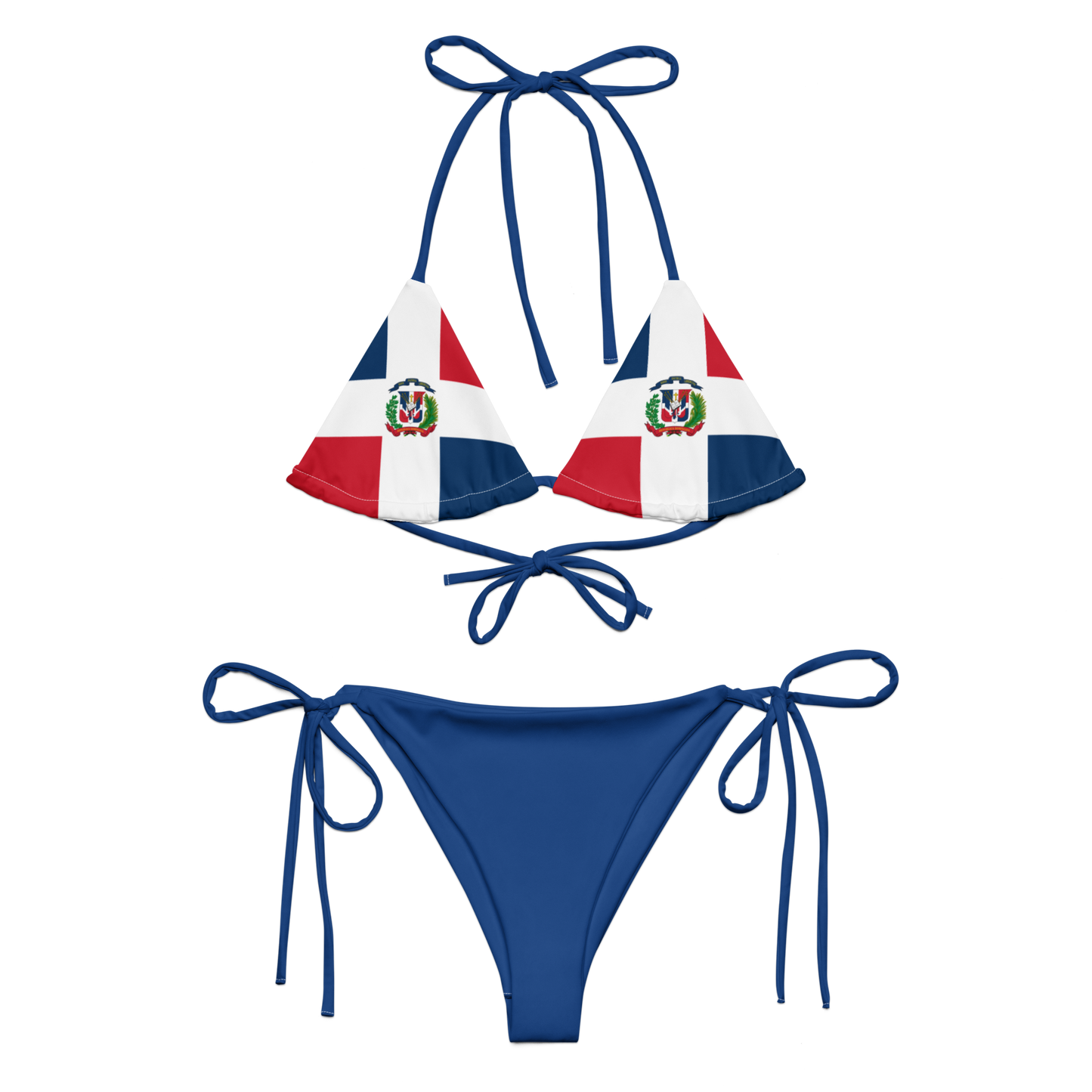 Dominican Republic Flag Two Piece Blue String Bikini Set Swimsuit