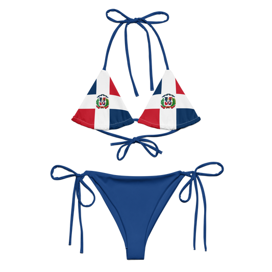 Dominican Republic Flag Two Piece Blue String Bikini Set Swimsuit