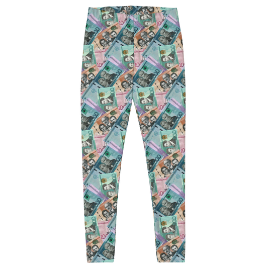 Dominican Pesos All-Over Print Leggings  - 2020 - DominicanGirlfriend.com - Frases Dominicanas - República Dominicana Lifestyle Graphic T-Shirts Streetwear & Accessories - New York - Bronx - Washington Heights - Miami - Florida - Boca Chica - USA - Dominican Clothing
