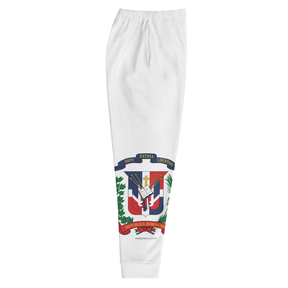 Escudo de la República Dominicana Men's White Sweatpants Joggers - 2020 - DominicanGirlfriend.com - Frases Dominicanas - República Dominicana Lifestyle Graphic T-Shirts Streetwear & Accessories - New York - Bronx - Washington Heights - Miami - Florida - Boca Chica - USA - Dominican Clothing