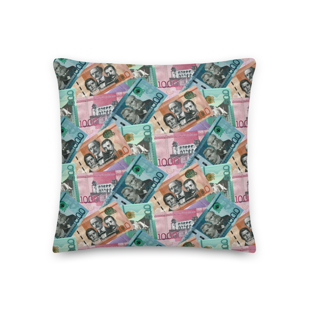 Dominican Pesos Premium Pillow  - 2020 - DominicanGirlfriend.com - Frases Dominicanas - República Dominicana Lifestyle Graphic T-Shirts Streetwear & Accessories - New York - Bronx - Washington Heights - Miami - Florida - Boca Chica - USA - Dominican Clothing