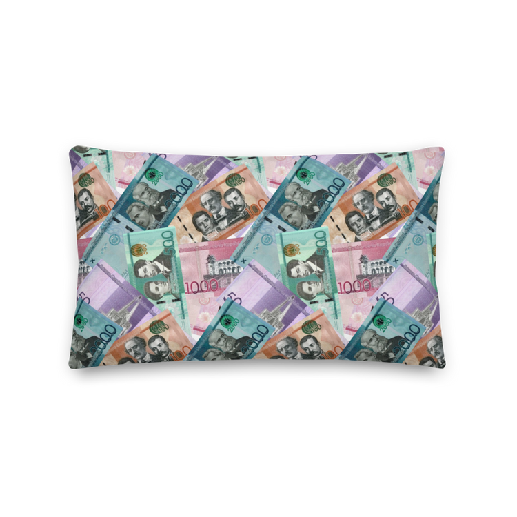 Dominican Pesos Premium Pillow - 2020 - DominicanGirlfriend.com - Frases Dominicanas - República Dominicana Lifestyle Graphic T-Shirts Streetwear & Accessories - New York - Bronx - Washington Heights - Miami - Florida - Boca Chica - USA - Dominican Clothing