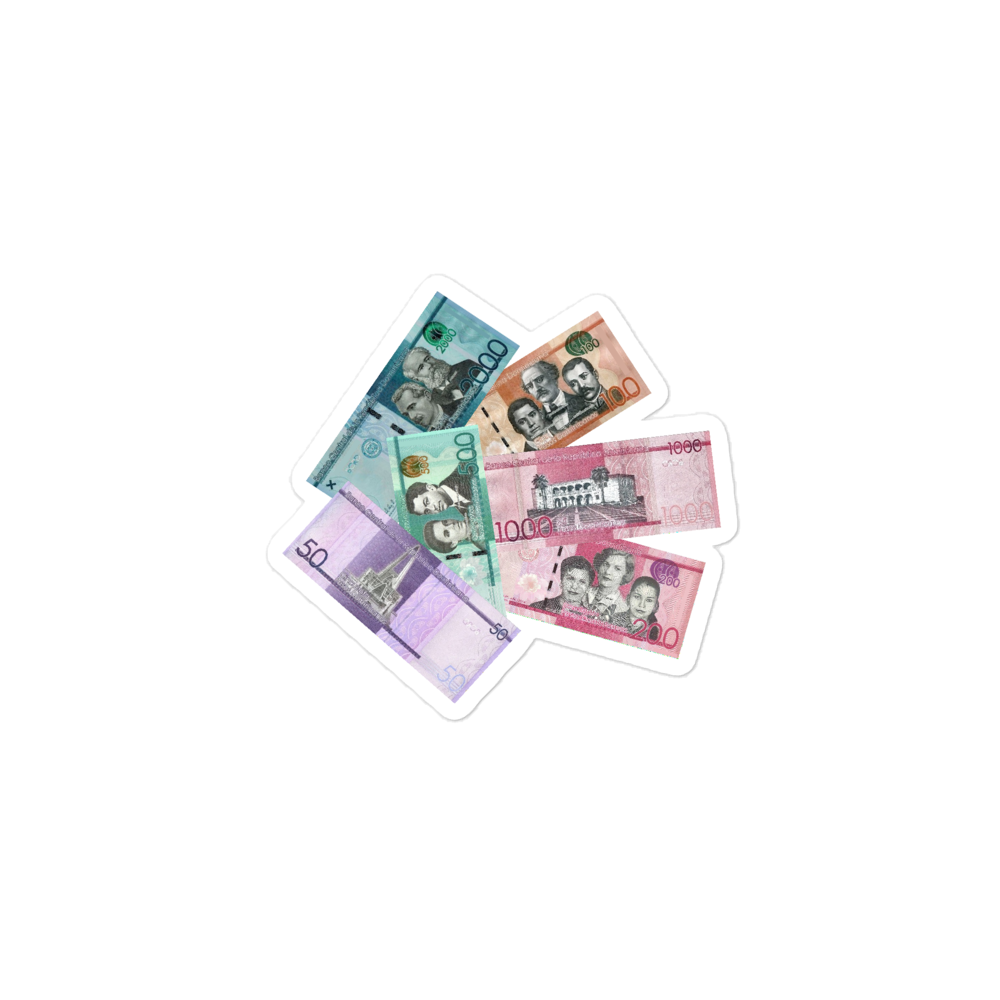 Dominican Pesos Bubble-Free Stickers  - 2020 - DominicanGirlfriend.com - Frases Dominicanas - República Dominicana Lifestyle Graphic T-Shirts Streetwear & Accessories - New York - Bronx - Washington Heights - Miami - Florida - Boca Chica - USA - Dominican Clothing