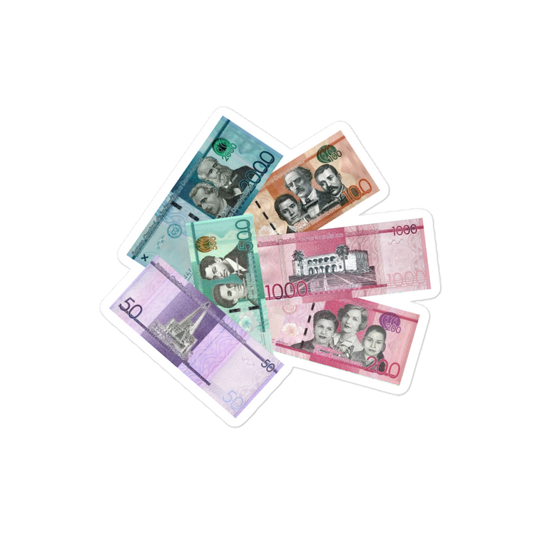 Dominican Pesos Bubble-Free Stickers - 2020 - DominicanGirlfriend.com - Frases Dominicanas - República Dominicana Lifestyle Graphic T-Shirts Streetwear & Accessories - New York - Bronx - Washington Heights - Miami - Florida - Boca Chica - USA - Dominican Clothing