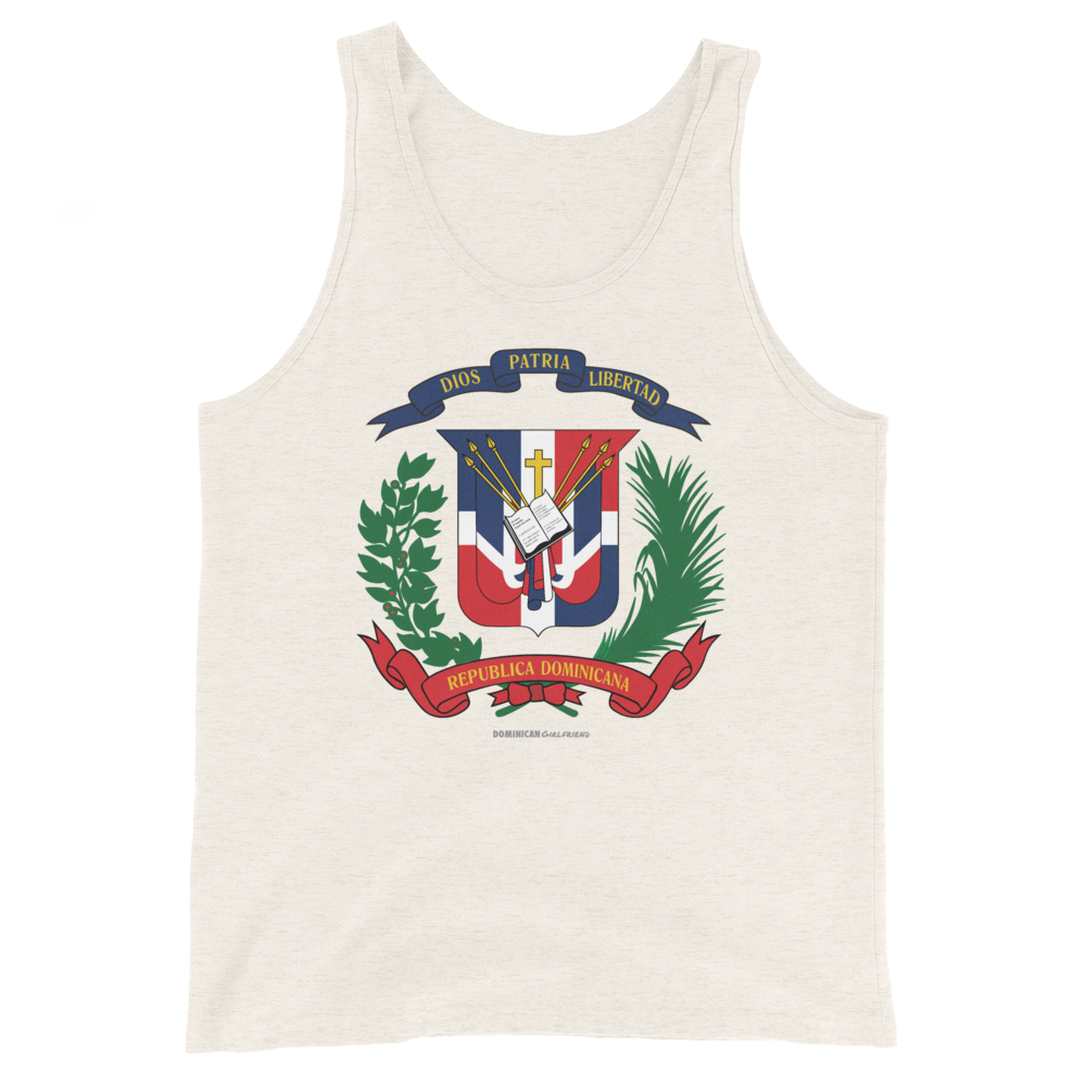Escudo de la República Dominicana Unisex Tank Top  - 2020 - DominicanGirlfriend.com - Frases Dominicanas - República Dominicana Lifestyle Graphic T-Shirts Streetwear & Accessories - New York - Bronx - Washington Heights - Miami - Florida - Boca Chica - USA - Dominican Clothing
