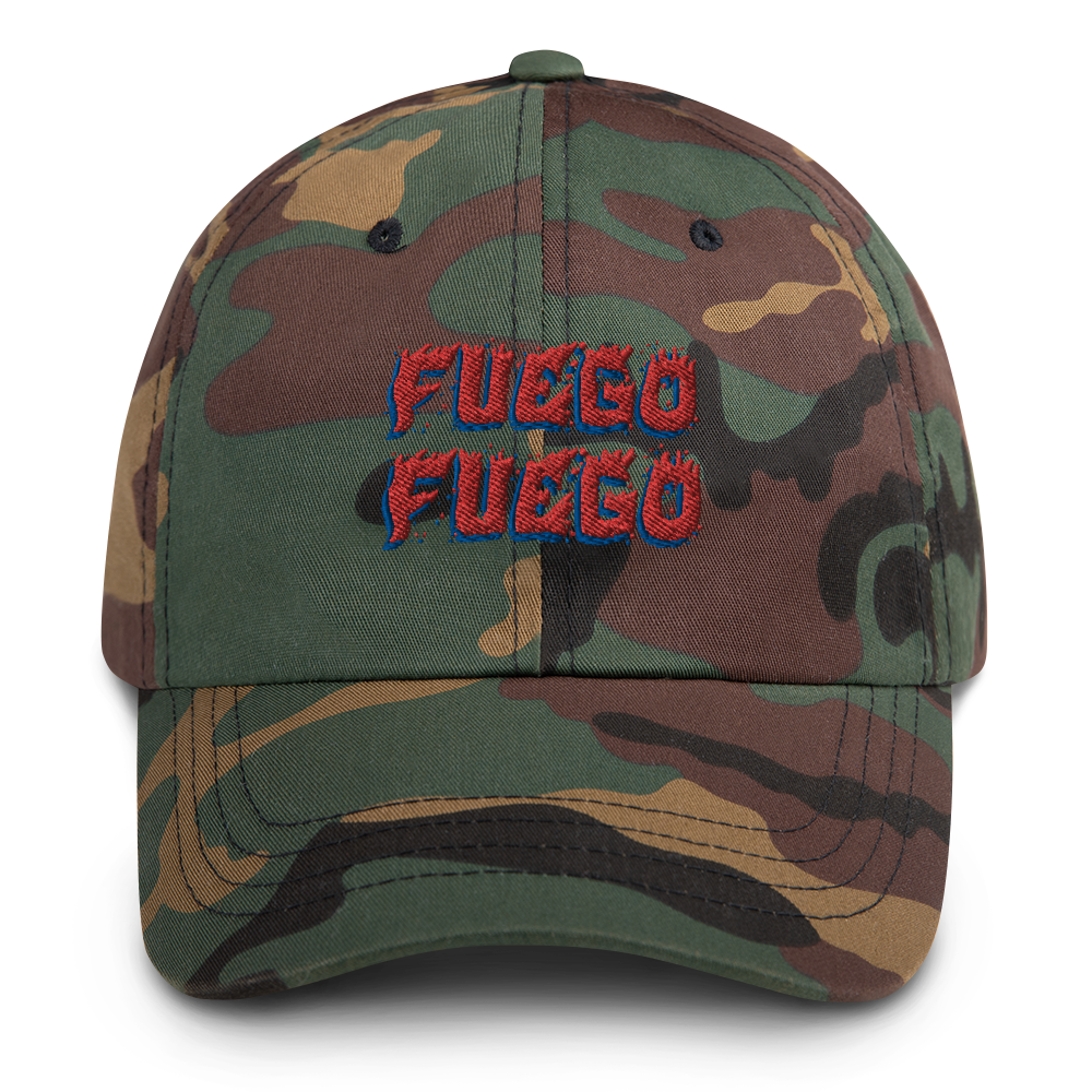 Fuego Dad hat  - 2020 - DominicanGirlfriend.com - Frases Dominicanas - República Dominicana Lifestyle Graphic T-Shirts Streetwear & Accessories - New York - Bronx - Washington Heights - Miami - Florida - Boca Chica - USA - Dominican Clothing