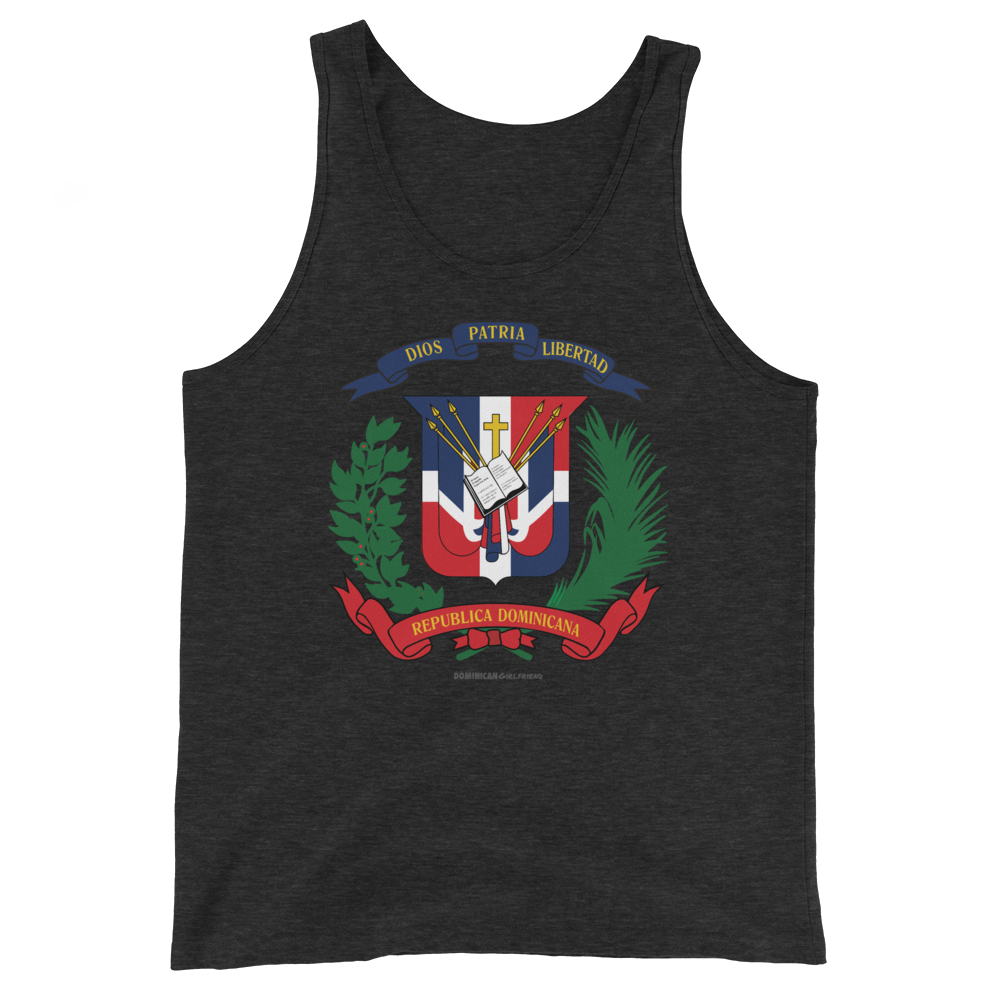 Escudo de la República Dominicana Unisex Tank Top  - 2020 - DominicanGirlfriend.com - Frases Dominicanas - República Dominicana Lifestyle Graphic T-Shirts Streetwear & Accessories - New York - Bronx - Washington Heights - Miami - Florida - Boca Chica - USA - Dominican Clothing