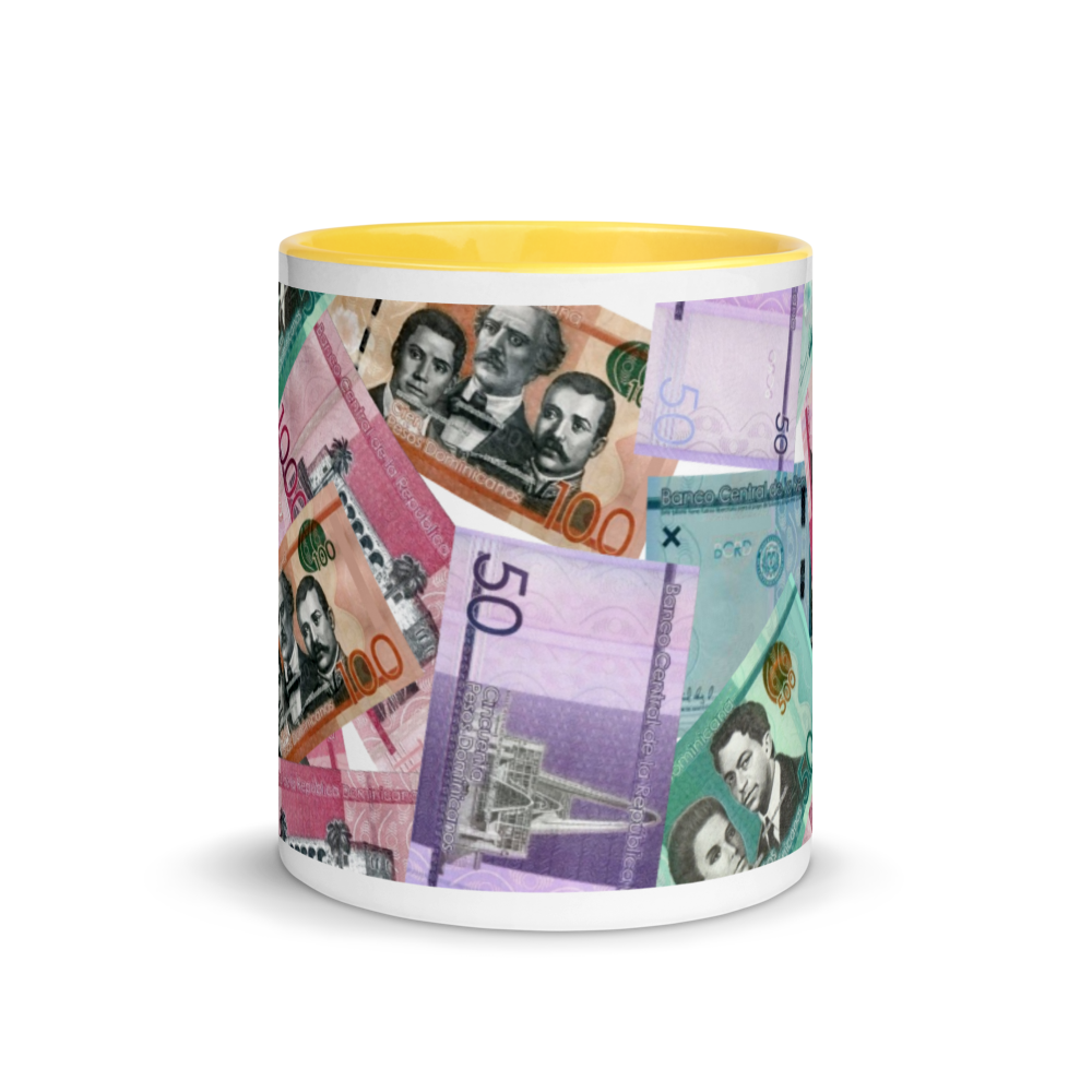 Dominican Pesos Mug with Color Inside  - 2020 - DominicanGirlfriend.com - Frases Dominicanas - República Dominicana Lifestyle Graphic T-Shirts Streetwear & Accessories - New York - Bronx - Washington Heights - Miami - Florida - Boca Chica - USA - Dominican Clothing