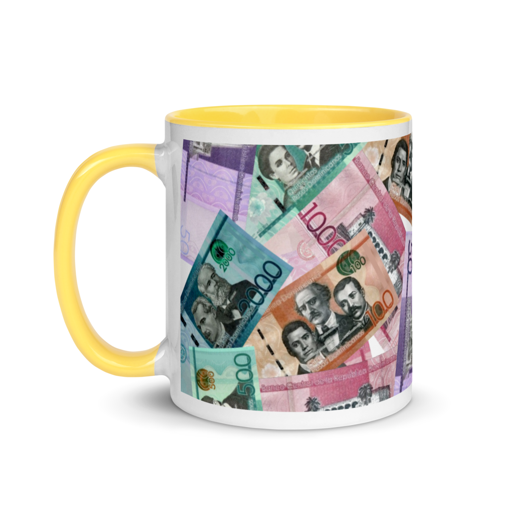 Dominican Pesos Mug with Color Inside  - 2020 - DominicanGirlfriend.com - Frases Dominicanas - República Dominicana Lifestyle Graphic T-Shirts Streetwear & Accessories - New York - Bronx - Washington Heights - Miami - Florida - Boca Chica - USA - Dominican Clothing