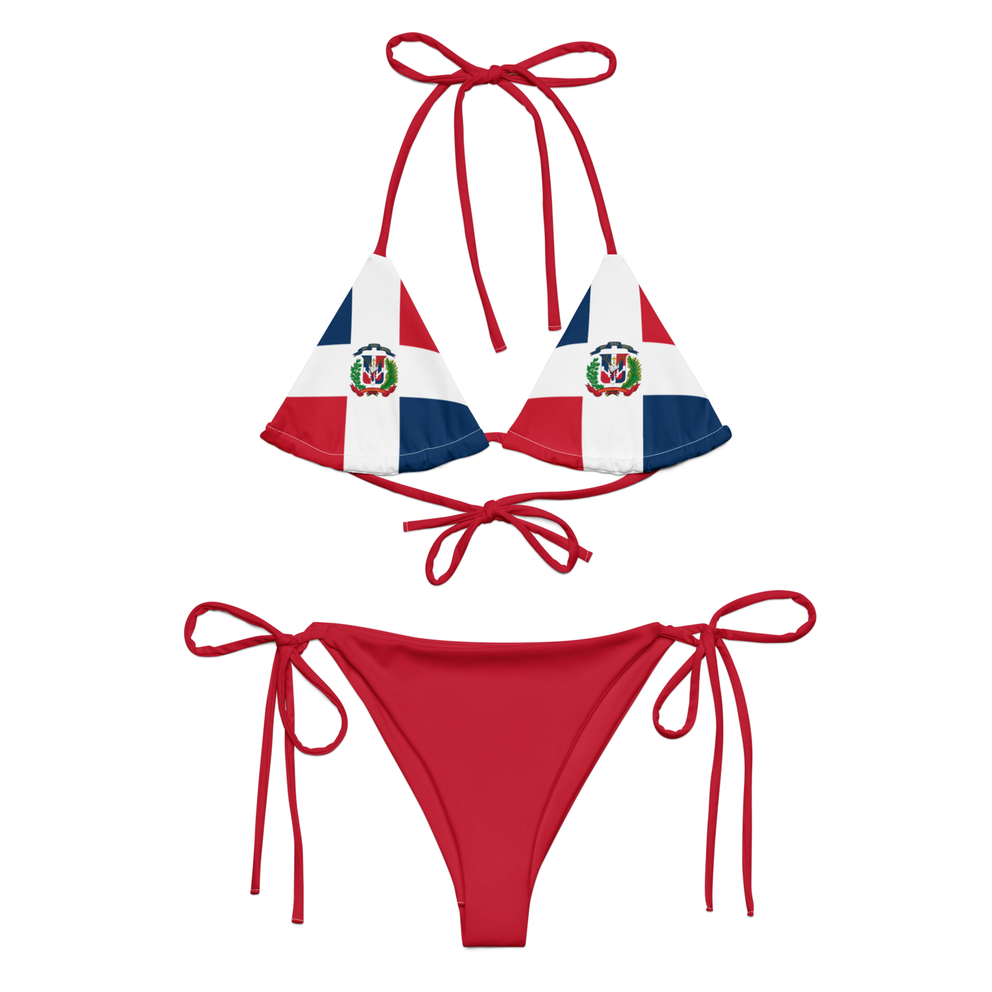 Dominican Republic Flag Two Piece Red String Bikini Set Swimsuit