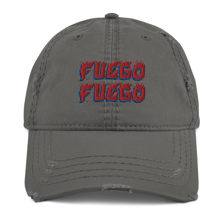 Fuego Distressed Dad Hat  - 2020 - DominicanGirlfriend.com - Frases Dominicanas - República Dominicana Lifestyle Graphic T-Shirts Streetwear & Accessories - New York - Bronx - Washington Heights - Miami - Florida - Boca Chica - USA - Dominican Clothing
