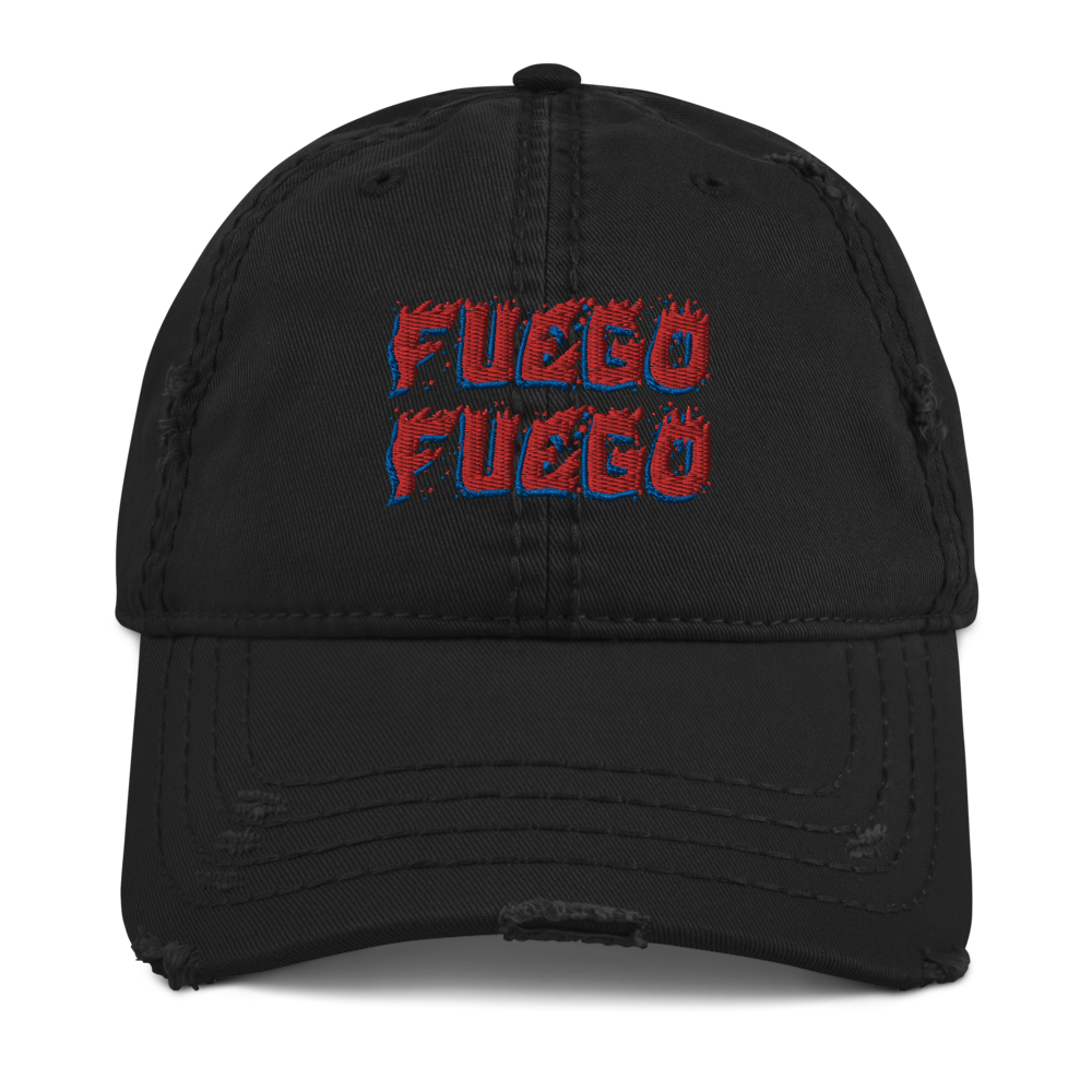 Fuego Distressed Dad Hat  - 2020 - DominicanGirlfriend.com - Frases Dominicanas - República Dominicana Lifestyle Graphic T-Shirts Streetwear & Accessories - New York - Bronx - Washington Heights - Miami - Florida - Boca Chica - USA - Dominican Clothing