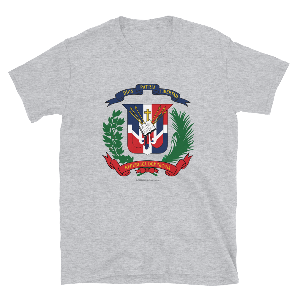 Escudo de la República Dominicana Unisex T-Shirt  - 2020 - DominicanGirlfriend.com - Frases Dominicanas - República Dominicana Lifestyle Graphic T-Shirts Streetwear & Accessories - New York - Bronx - Washington Heights - Miami - Florida - Boca Chica - USA - Dominican Clothing