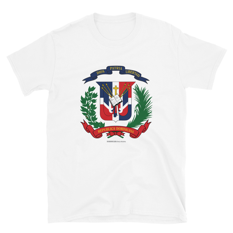 Escudo de la República Dominicana Unisex T-Shirt  - 2020 - DominicanGirlfriend.com - Frases Dominicanas - República Dominicana Lifestyle Graphic T-Shirts Streetwear & Accessories - New York - Bronx - Washington Heights - Miami - Florida - Boca Chica - USA - Dominican Clothing