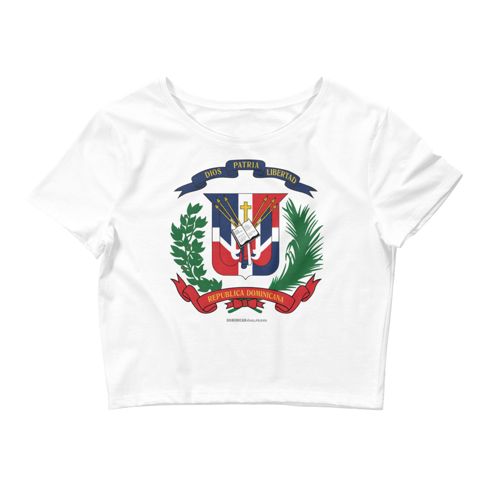 Escudo de la República Dominicana Crop Top  - 2020 - DominicanGirlfriend.com - Frases Dominicanas - República Dominicana Lifestyle Graphic T-Shirts Streetwear & Accessories - New York - Bronx - Washington Heights - Miami - Florida - Boca Chica - USA - Dominican Clothing